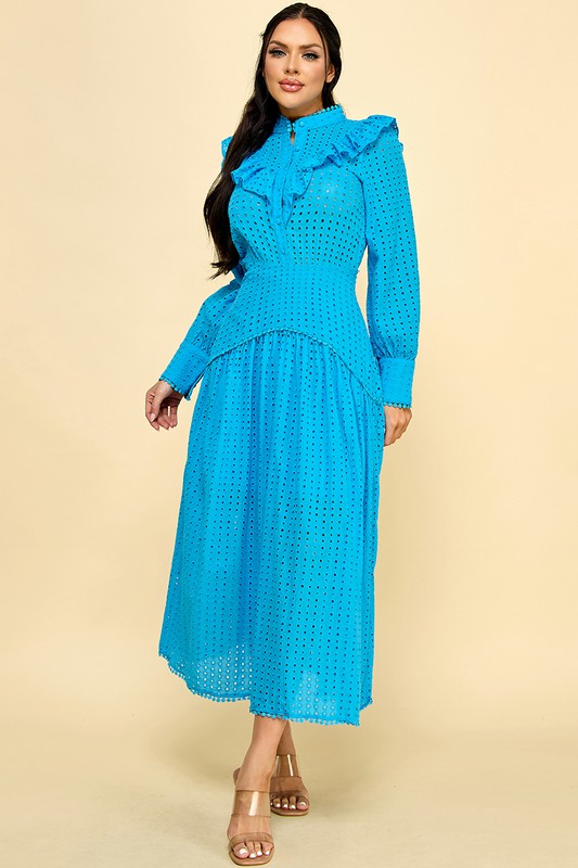 EYELET BUTTON DOWN MAXI DRESS