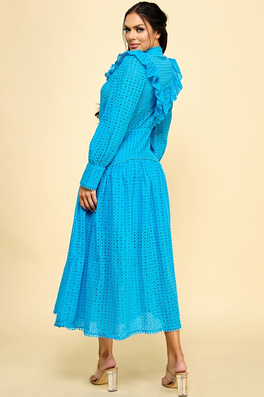 EYELET BUTTON DOWN MAXI DRESS