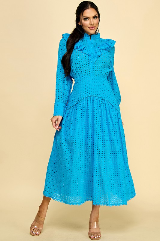 EYELET BUTTON DOWN MAXI DRESS