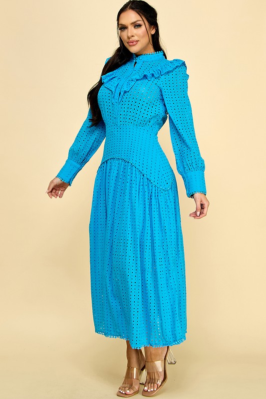 EYELET BUTTON DOWN MAXI DRESS