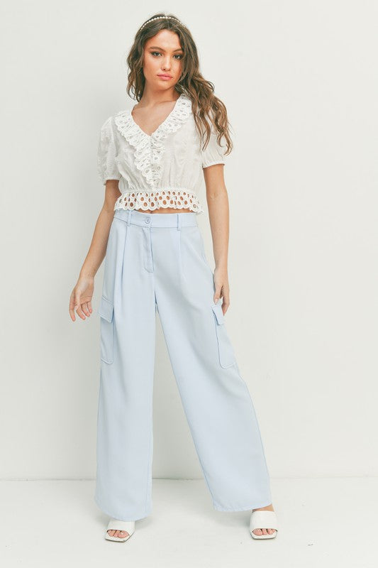 EYELET RUFFLE TOP