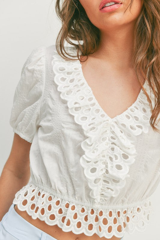 EYELET RUFFLE TOP