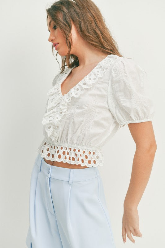 EYELET RUFFLE TOP