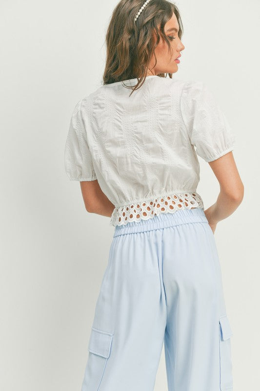 EYELET RUFFLE TOP