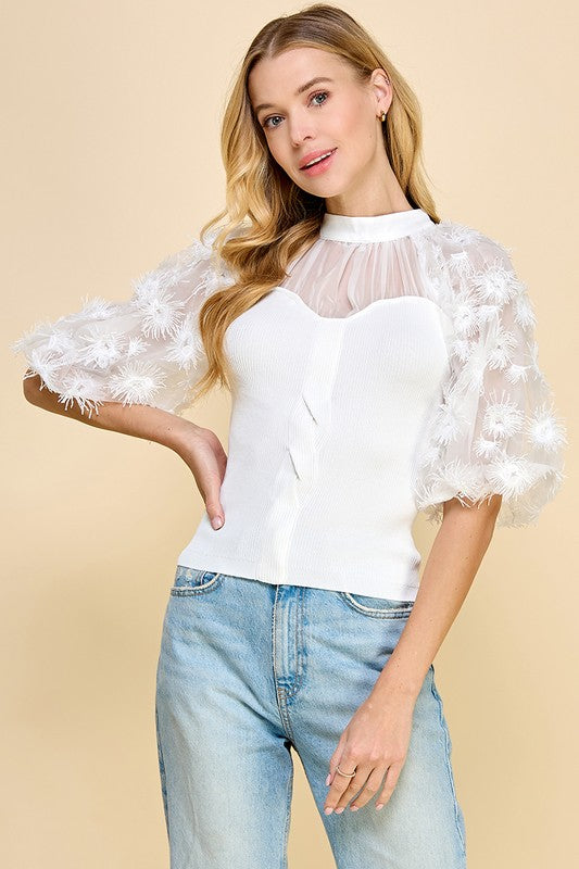 EMBROIDERY RIBBED TOP