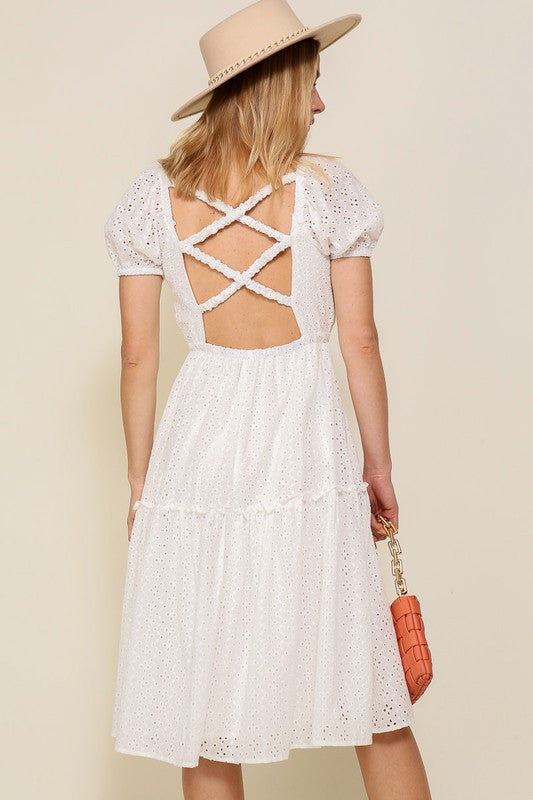 BACK CROSS EYELET DRESS