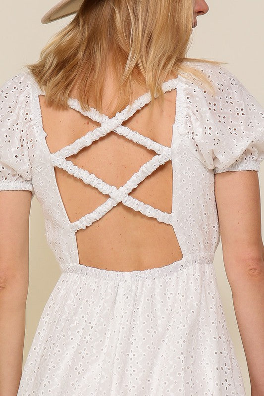 BACK CROSS EYELET DRESS