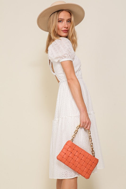 BACK CROSS EYELET DRESS