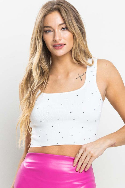 RHINESTONE CROP  BASIC TOP