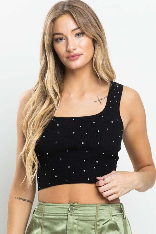 RHINESTONE CROP  BASIC TOP