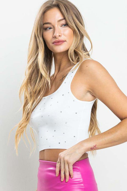 RHINESTONE CROP  BASIC TOP