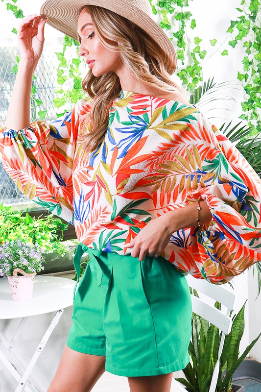 DOLMAN SLEEVE TROPICAL PRINTED TOP