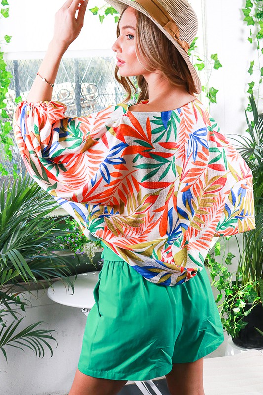 DOLMAN SLEEVE TROPICAL PRINTED TOP