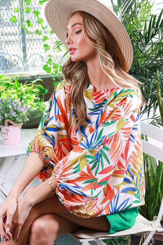 DOLMAN SLEEVE TROPICAL PRINTED TOP