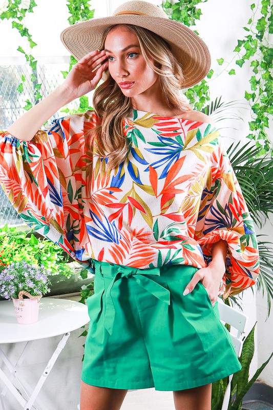 DOLMAN SLEEVE TROPICAL PRINTED TOP