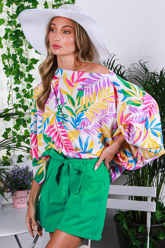 DOLMAN SLEEVE TROPICAL PRINTED TOP