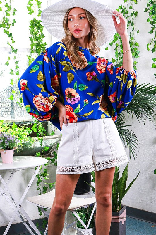 DOLMAN SLEEVE FLORAL PRINTED TOP