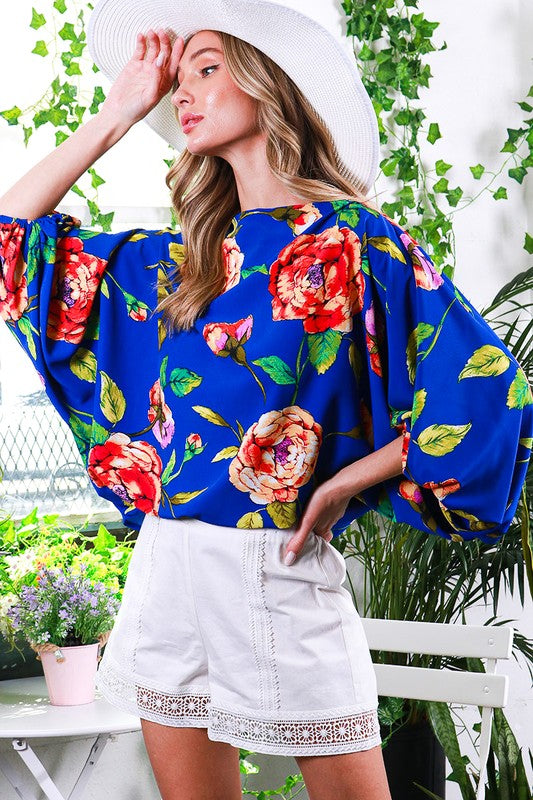 DOLMAN SLEEVE FLORAL PRINTED TOP