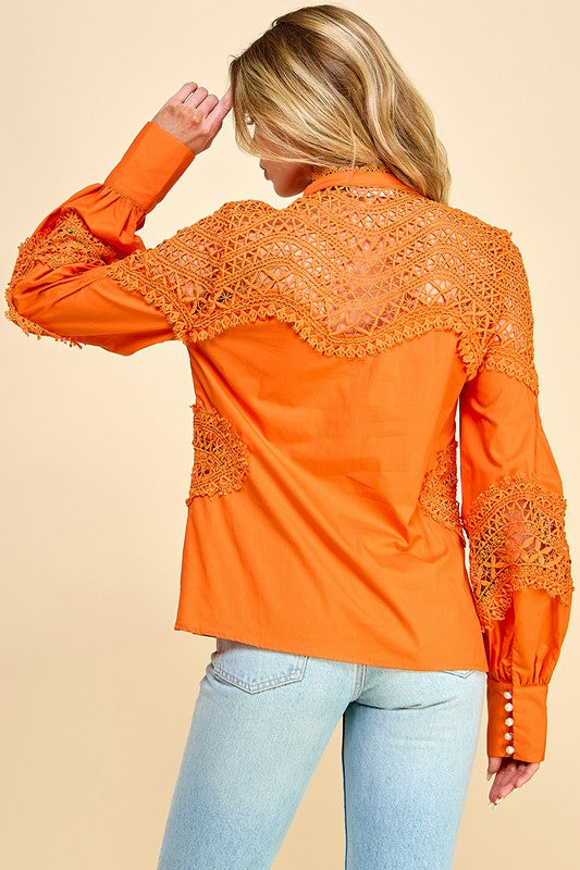 LACE SLEEVES BUTTON DOWN TOP