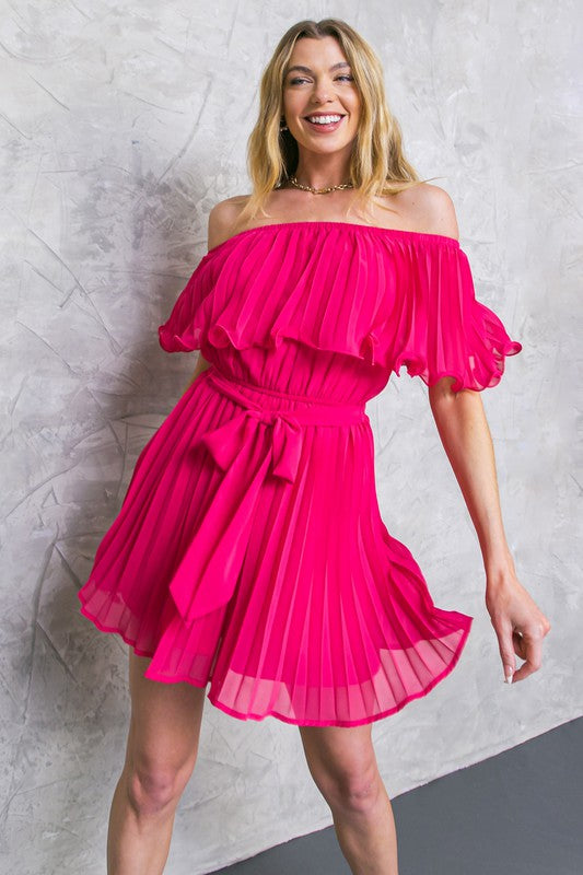 OFF SHOULDER PLEATED ROMPER