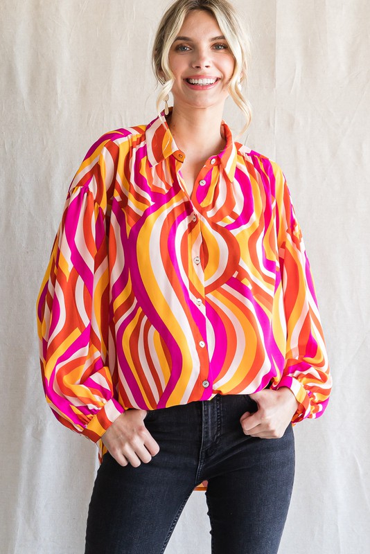 PRINT LONG LANTERN SLEEVES TOP