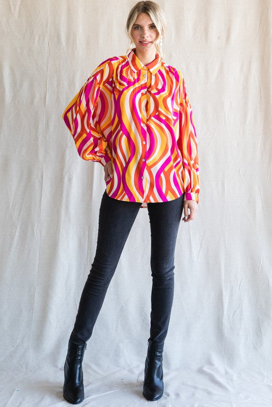 PRINT LONG LANTERN SLEEVES TOP