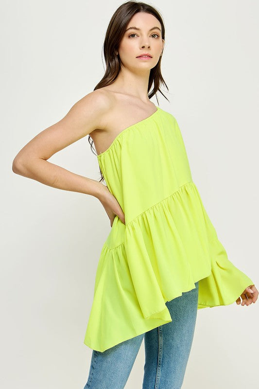 ONE SHOULDER SHIRRED TOP