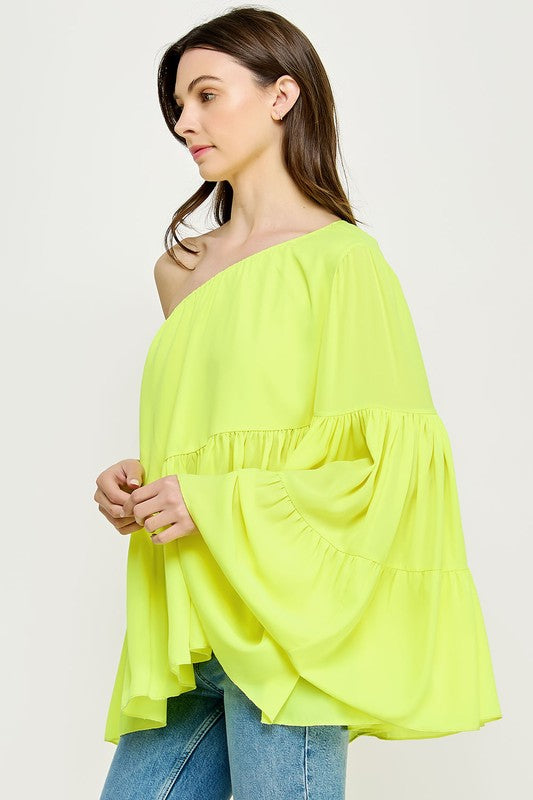 ONE SHOULDER SHIRRED TOP