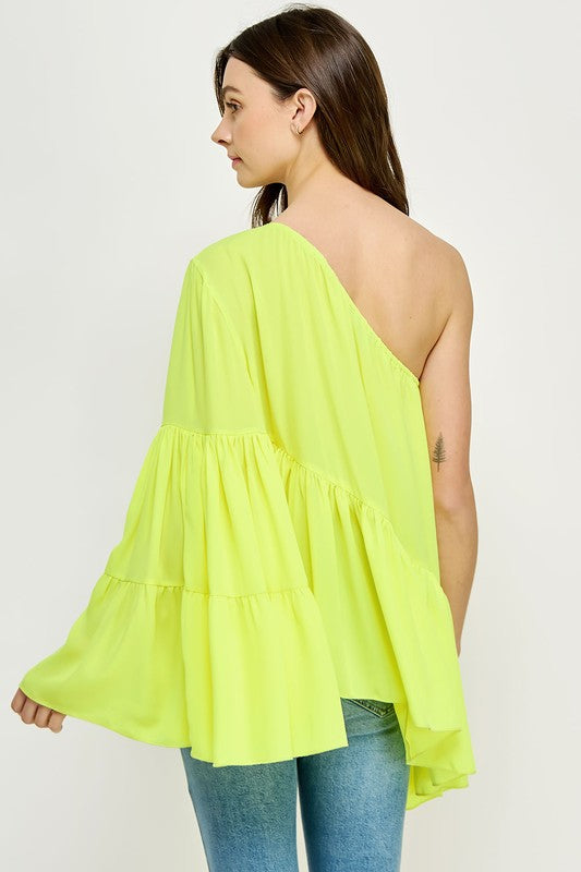 ONE SHOULDER SHIRRED TOP