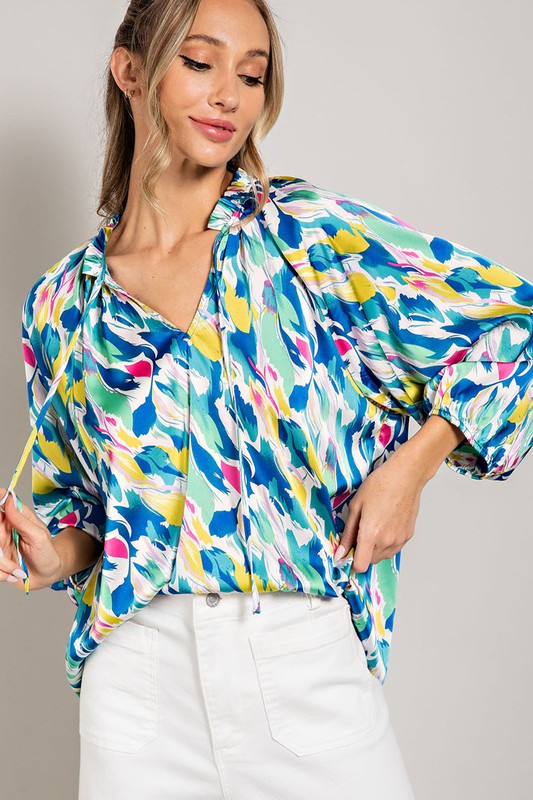 PRINTED LONG SLEEVE BLOUSE TOP