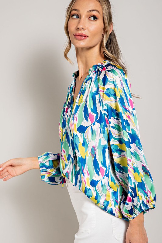 PRINTED LONG SLEEVE BLOUSE TOP