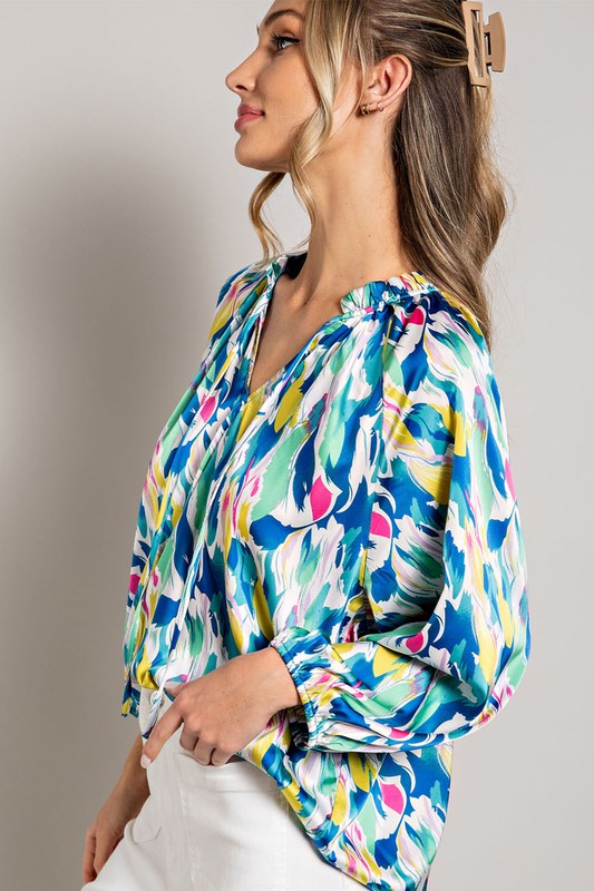 PRINTED LONG SLEEVE BLOUSE TOP