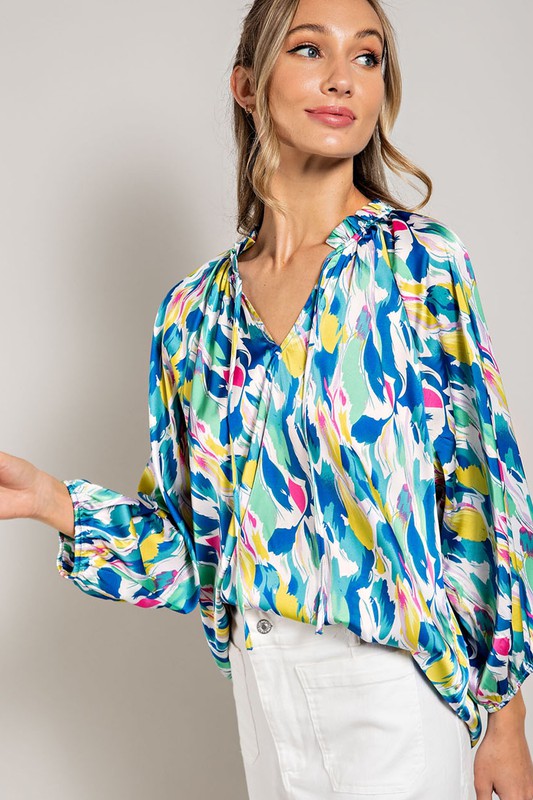 PRINTED LONG SLEEVE BLOUSE TOP