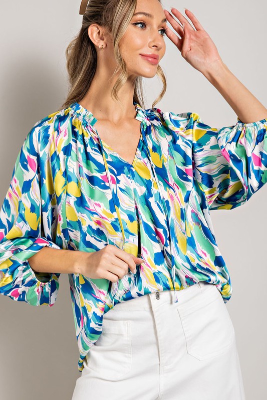 PRINTED LONG SLEEVE BLOUSE TOP