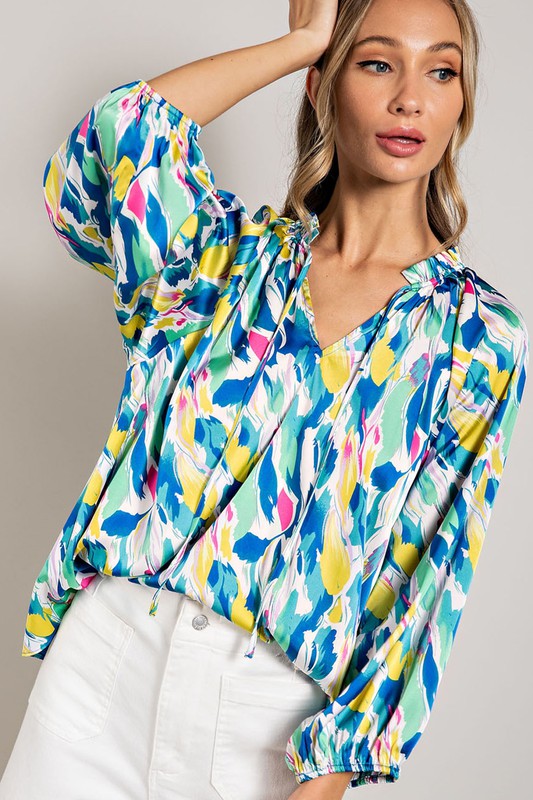 PRINTED LONG SLEEVE BLOUSE TOP