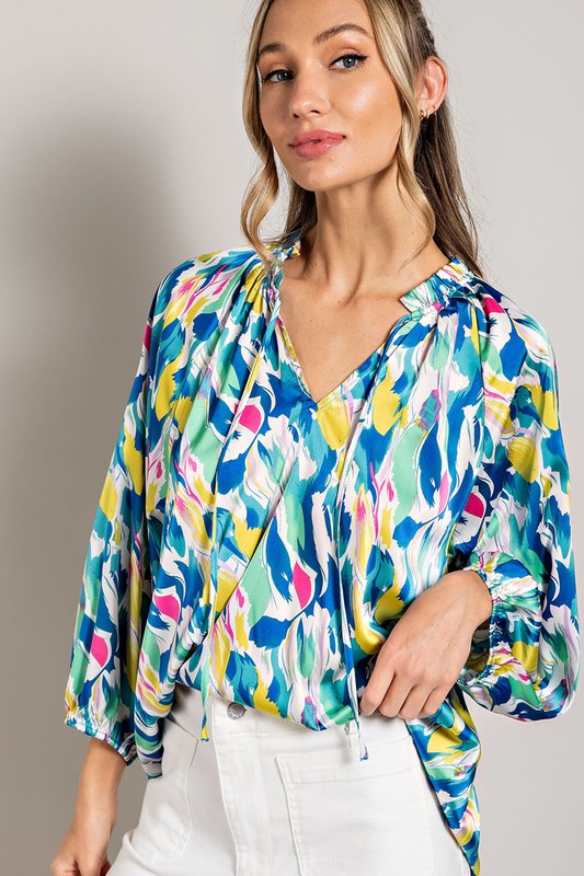 PRINTED LONG SLEEVE BLOUSE TOP