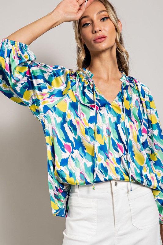 PRINTED LONG SLEEVE BLOUSE TOP