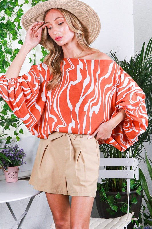 DOLMAN SLEEVE MARBLE PRINTED SATIN TOP