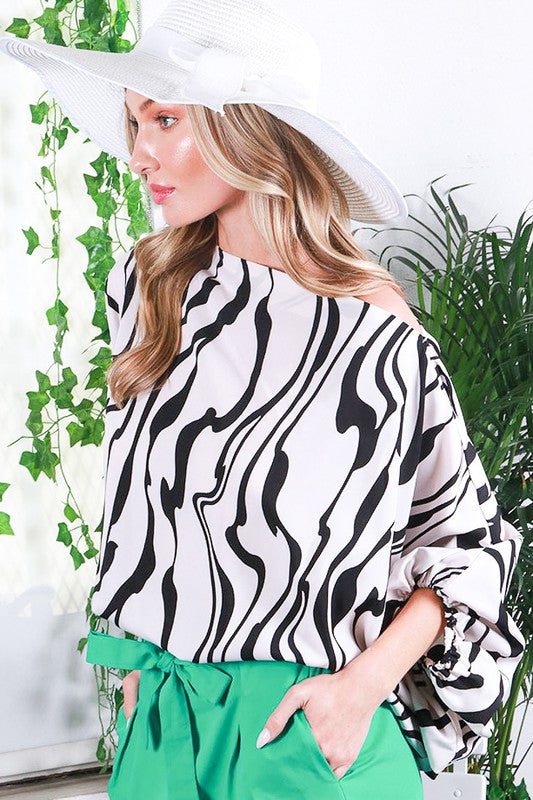 DOLMAN SLEEVE MARBLE PRINTED SATIN TOP