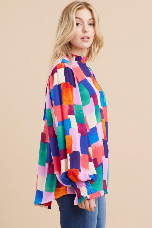 MULTICOLOR PEASANT SLEEVES TOP