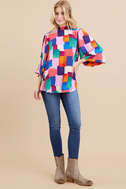 MULTICOLOR PEASANT SLEEVES TOP