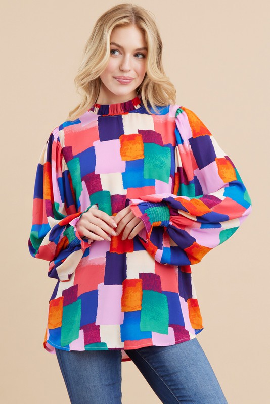 MULTICOLOR PEASANT SLEEVES TOP