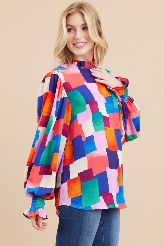 MULTICOLOR PEASANT SLEEVES TOP