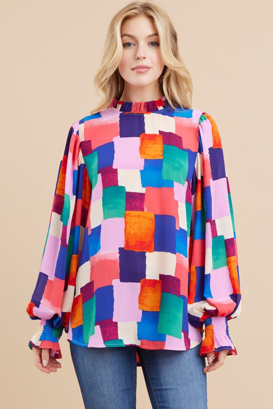 MULTICOLOR PEASANT SLEEVES TOP