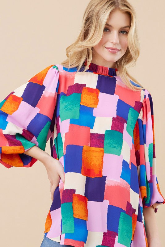 MULTICOLOR PEASANT SLEEVES TOP