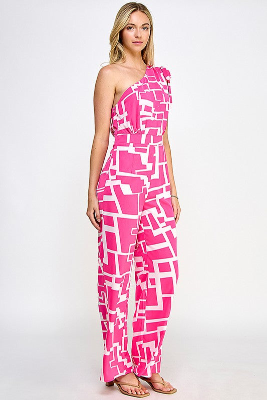 PRINTED ONE SHOULDER JUMPSUIT