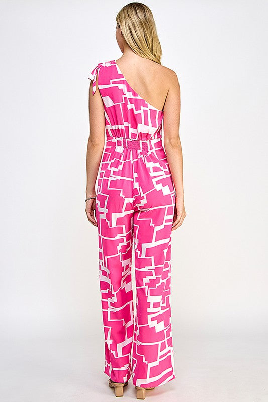 PRINTED ONE SHOULDER JUMPSUIT