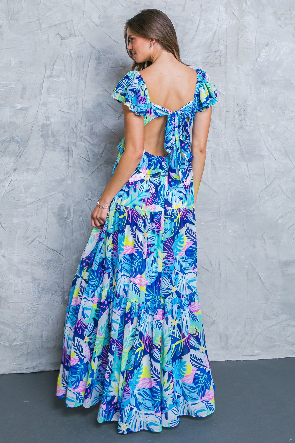 PRINTED RUFFLES MAXI DRESS