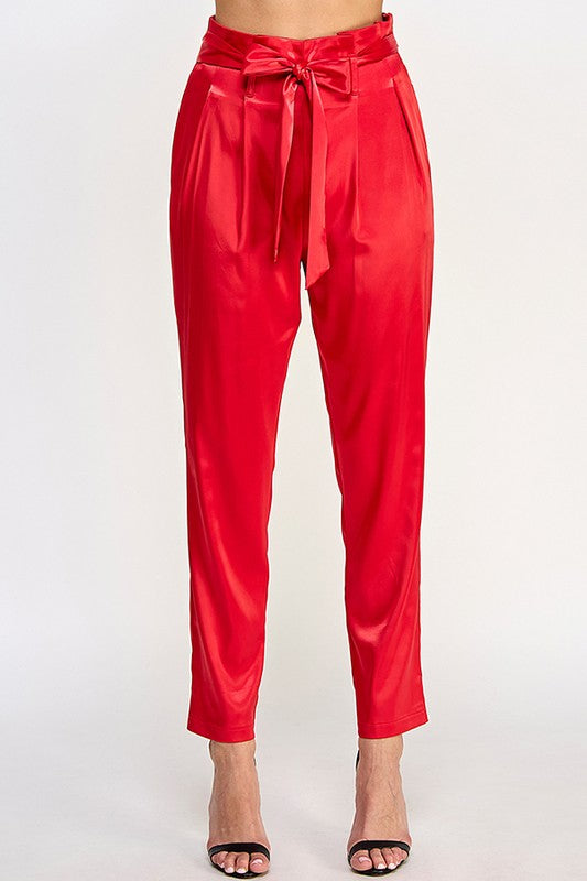 PAPER WAIST SATIN PANTS