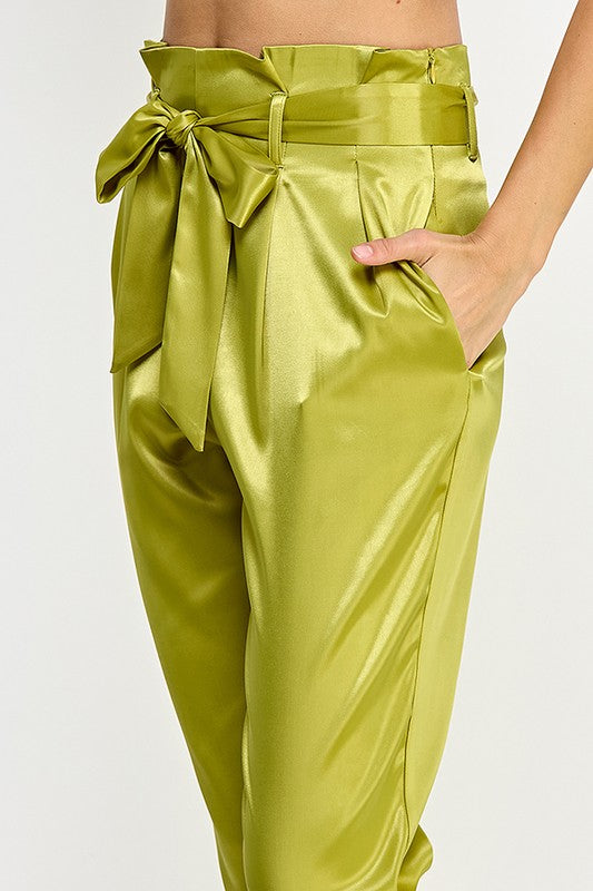 PAPER WAIST SATIN PANTS